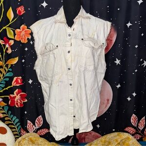 Sleeveless White Denim Vest
